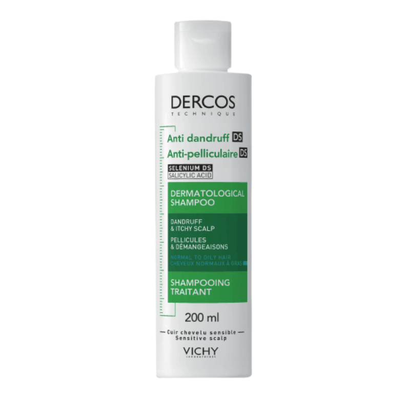 Vichy Dercos Anti-dandruff shampoo bottle on a white background