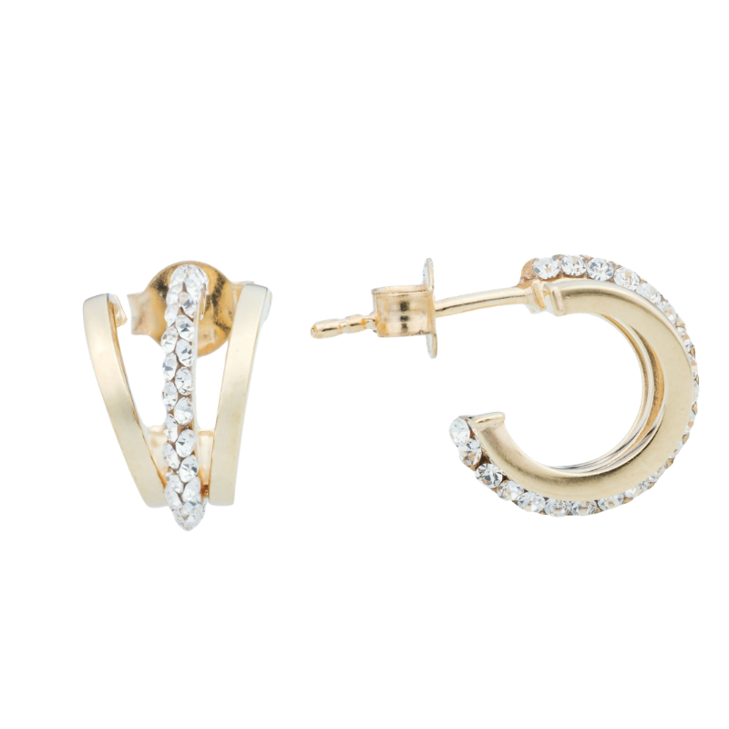 9ct Yellow Gold Triple Hoop Stud Earrings with Swarovsky Crystals Skinstore