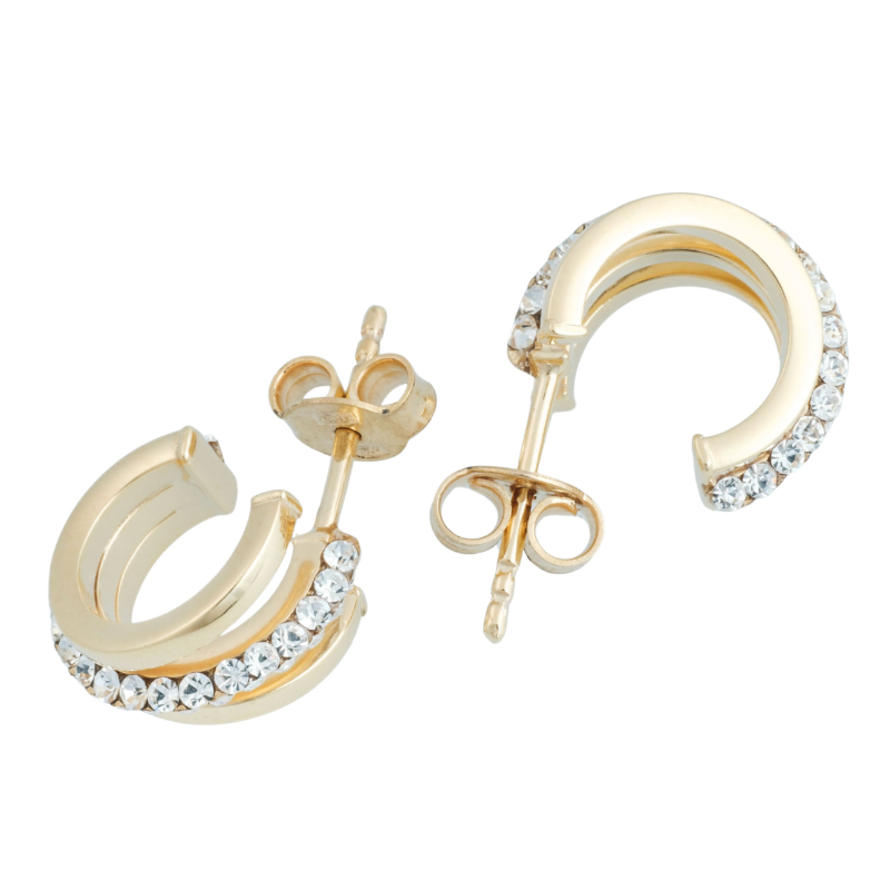 9ct Yellow Gold Triple Hoop Stud Earrings with Swarovsky Crystals Skinstore
