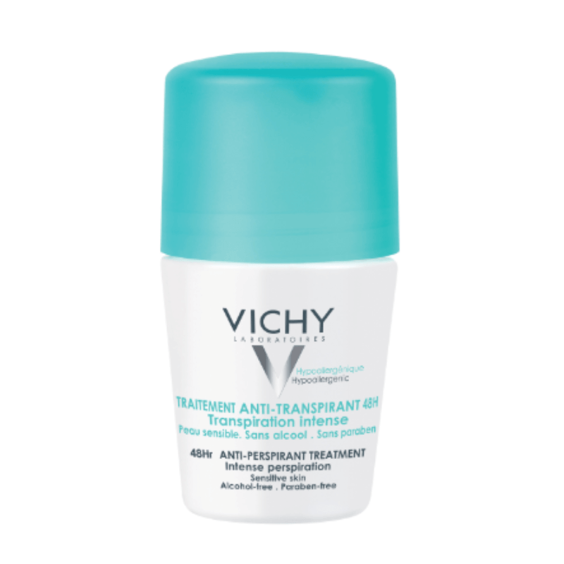 Vichy anti-perspirant roll-on on a white background