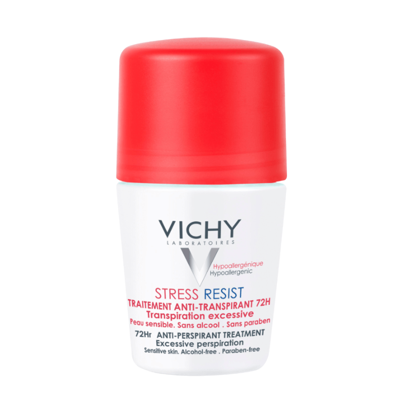 Vichy anti-perspirant roll-on with red cap on a white background