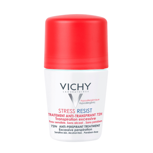 Vichy anti-perspirant roll-on with red cap on a white background