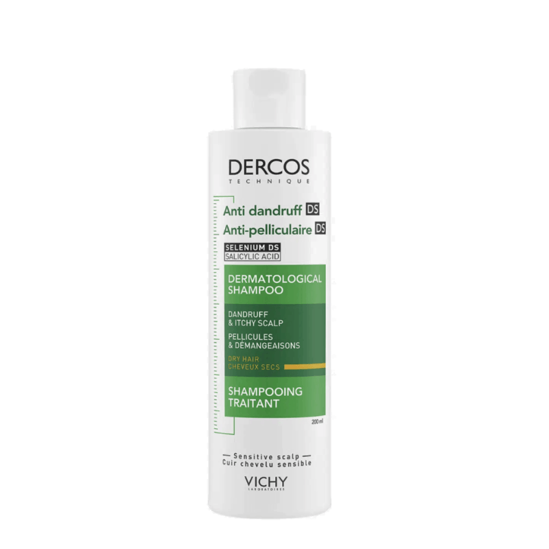 Vichy Dercos Anti-dandruff shampoo bottle on a white background