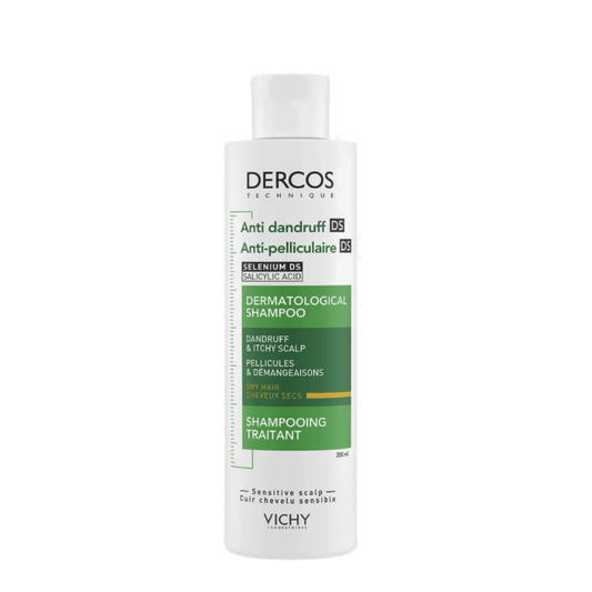 Vichy Dercos Anti-dandruff shampoo bottle on a white background
